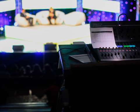 bokeh shot of black audio mixer