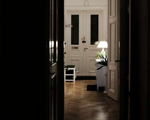 white wooden door near lamp