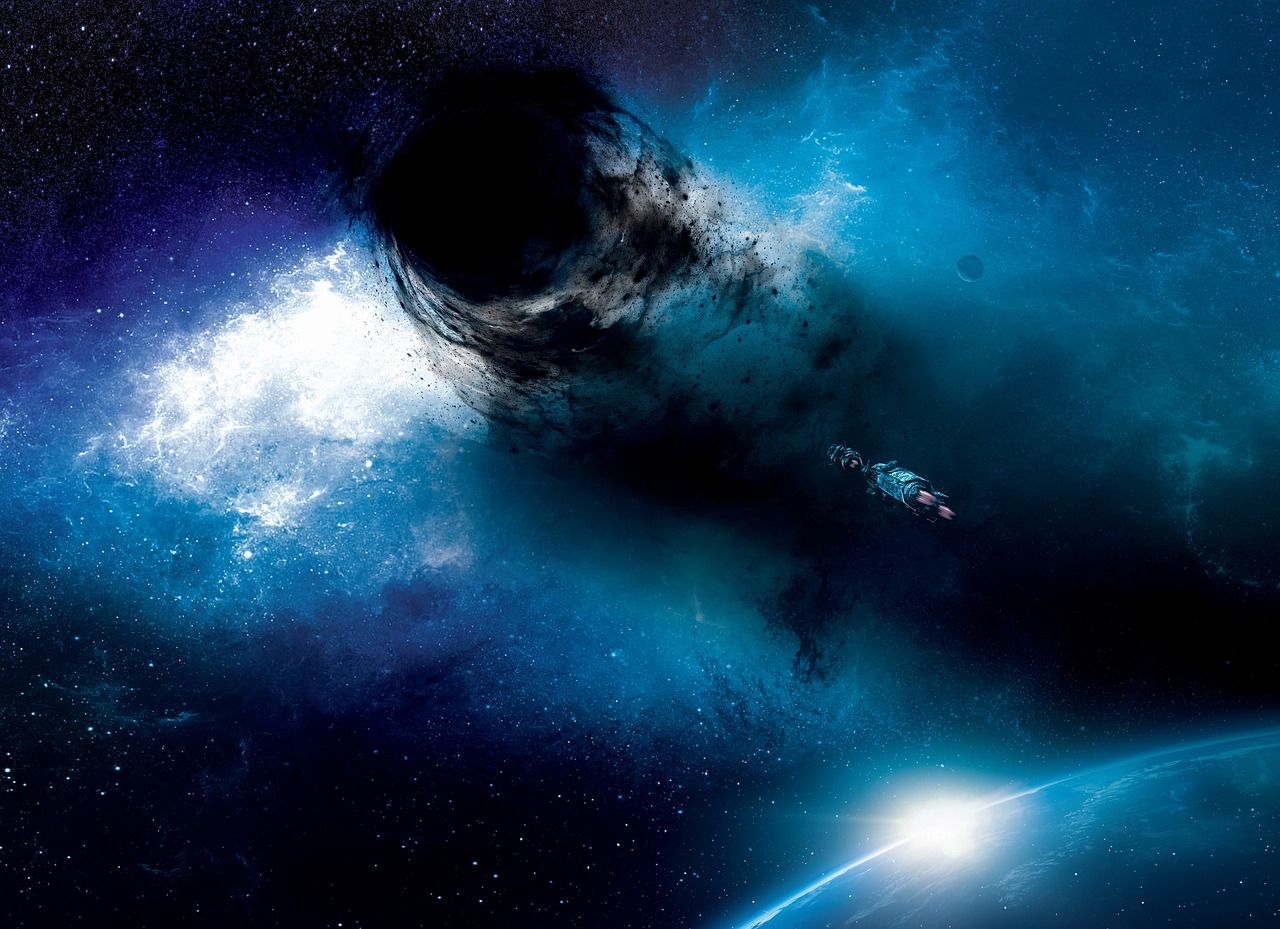 Visualisatie van een zwart gat met accretieschijf in de ruimte, vergelijkbaar met de weergave in Interstellar